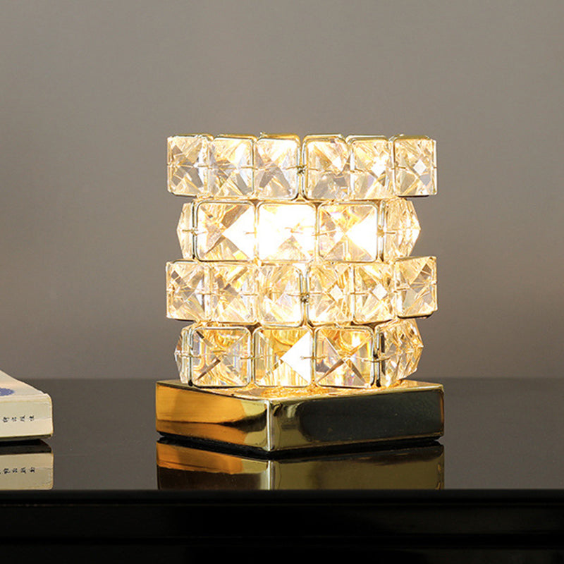 Crystal Rubik Cube Mini Table Lamp Simple Single Bedroom Nightstand Light in Silver/Gold