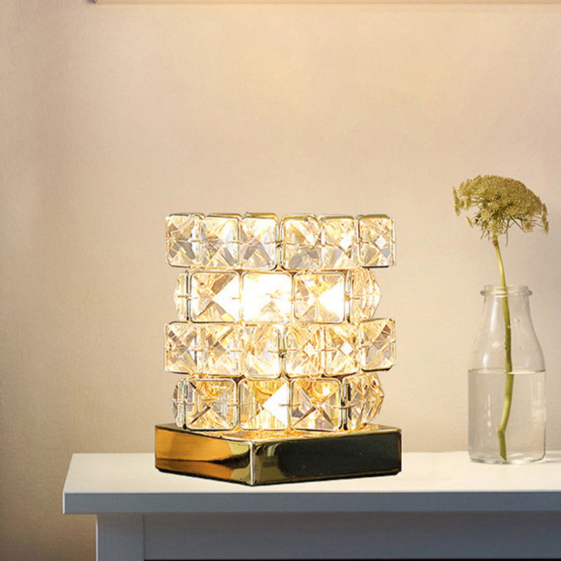 Crystal Rubik Cube Mini Table Lamp Simple Single Bedroom Nightstand Light in Silver/Gold