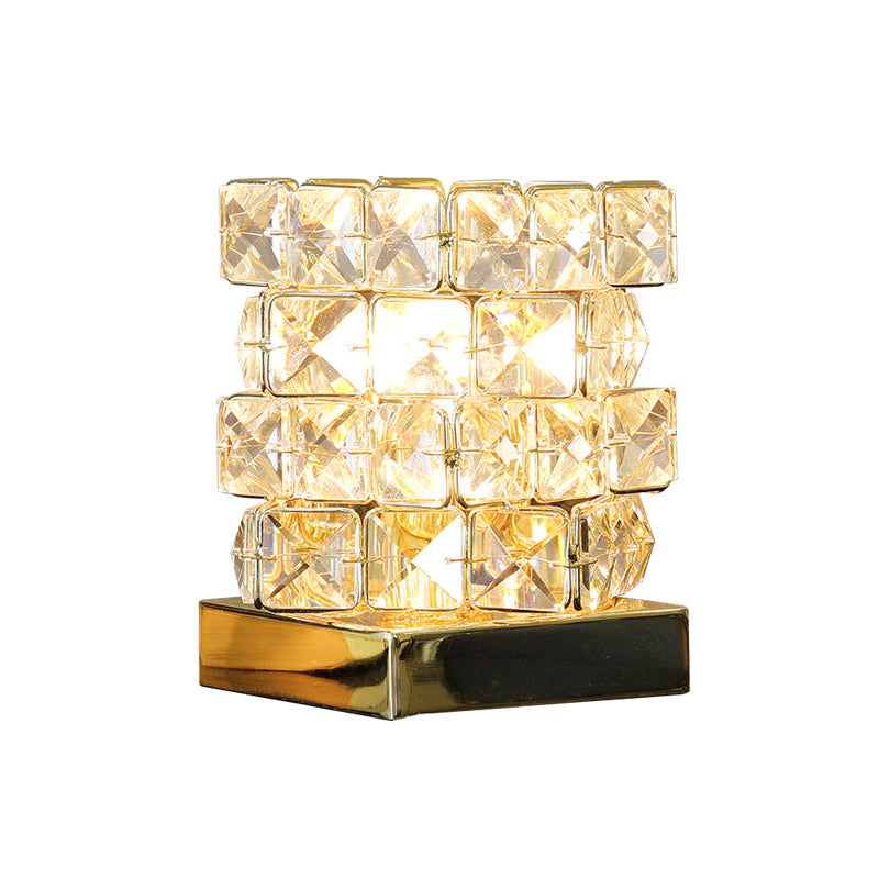 Crystal Rubik Cube Mini Table Lamp Simple Single Bedroom Nightstand Light in Silver/Gold