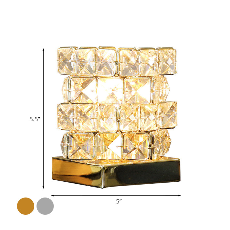 Crystal Rubik Cube Mini Table Lamp Simple Single Bedroom Nightstand Light in Silver/Gold