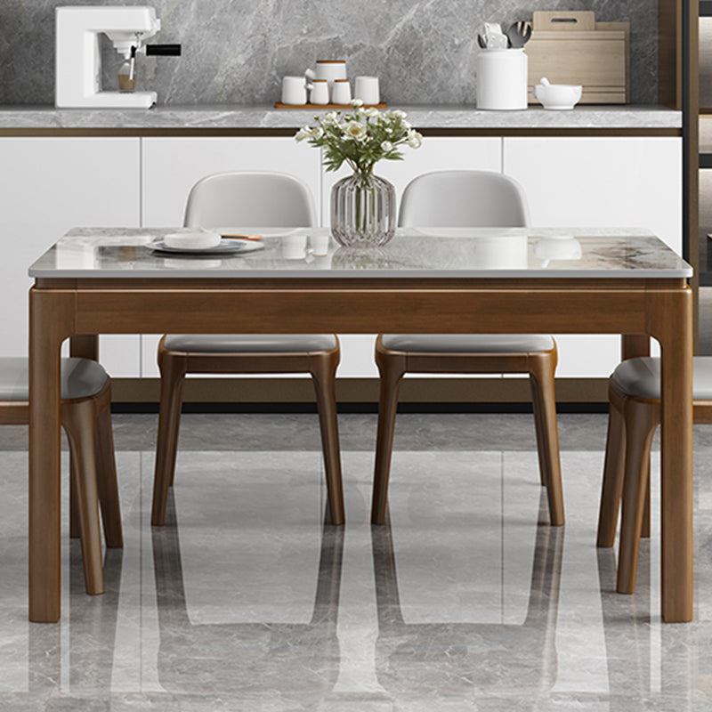 Modern Rectangular Grey Stone Top Dining Table with 4 Rubberwood Legs