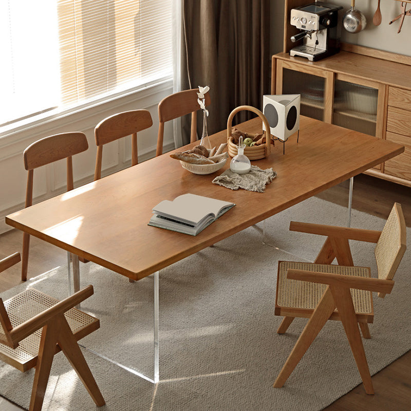 Contemporary Rectangular Oak Brown Solid Wood Dining Table Double Pedestal