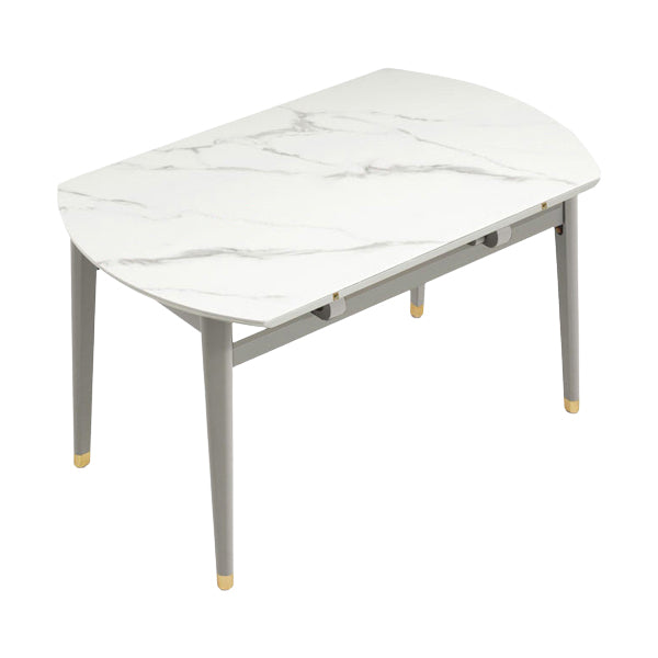 Contemporary White Round Stone Dining Table with Solid Wood Legs