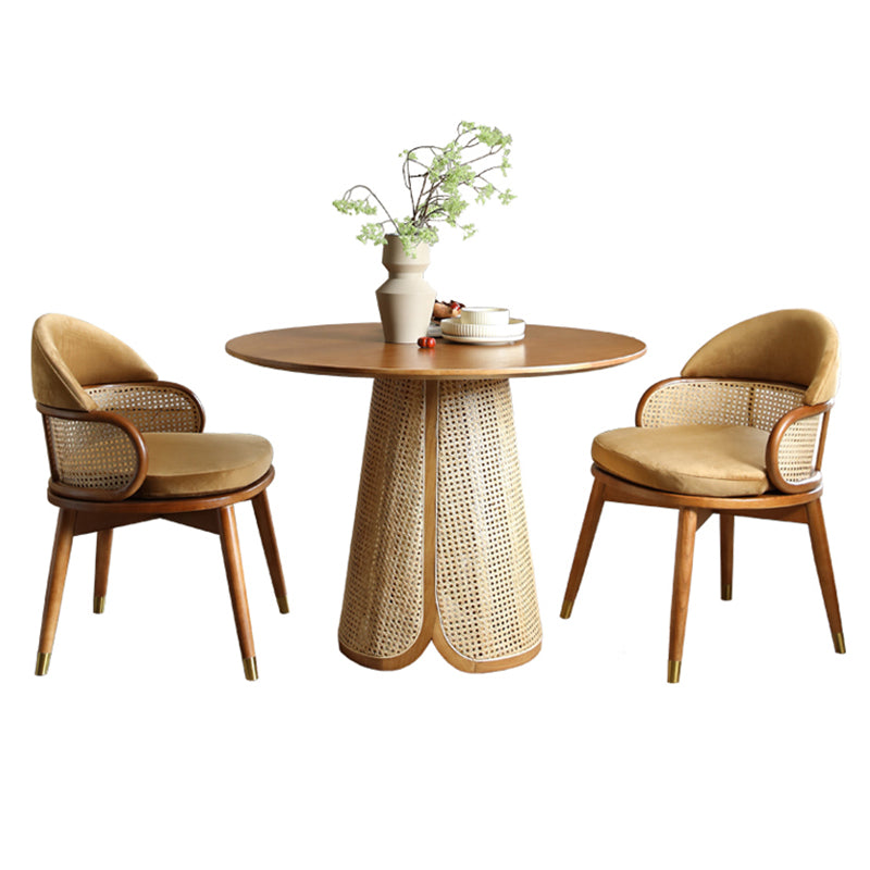 Contemporary Solid Wood Top Pedestal Dining Table Set for Home