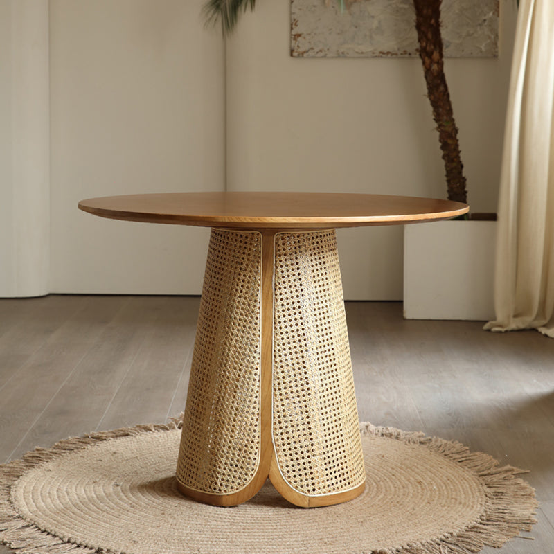 Contemporary Solid Wood Top Pedestal Dining Table Set for Home