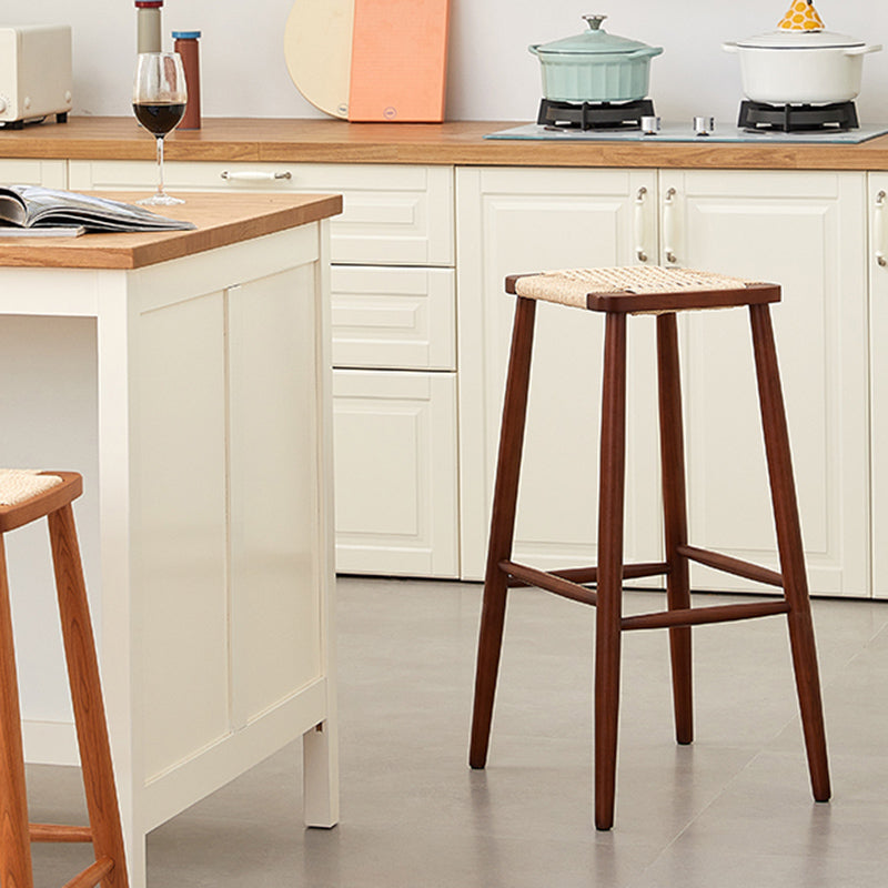 Contemporary Cherry Solid Wood Backless Bar Stool with Footrest
