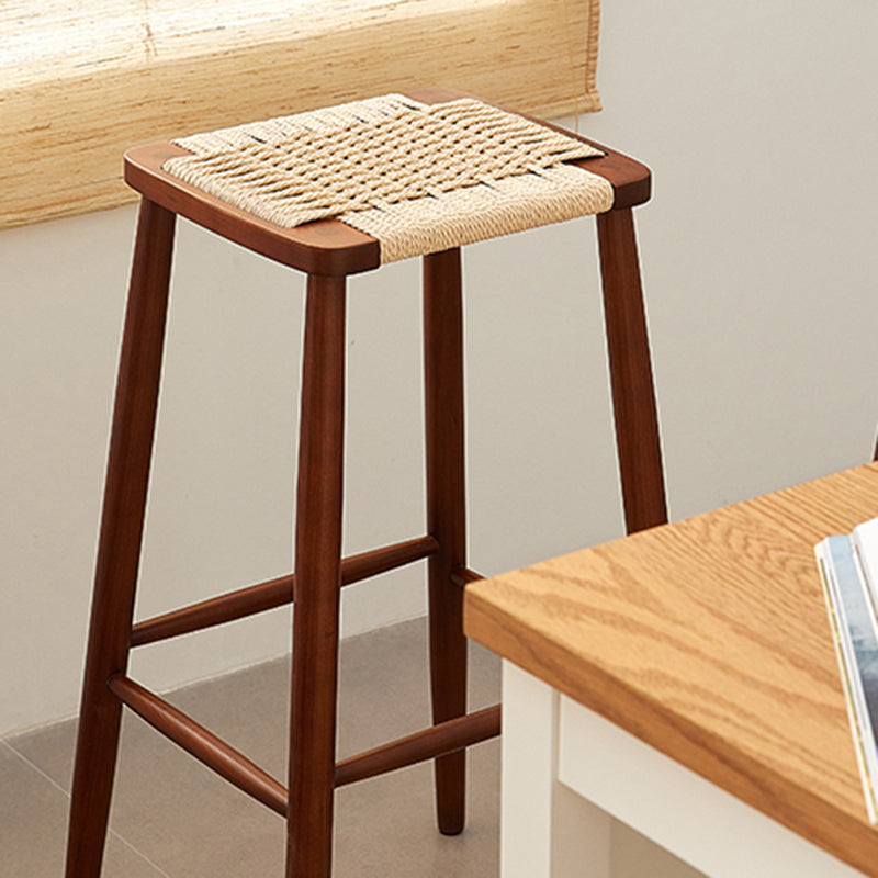 Contemporary Cherry Solid Wood Backless Bar Stool with Footrest