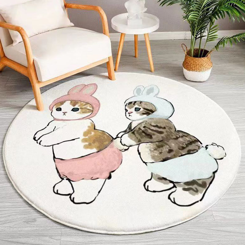 Non-Slip Backing Round Polyster Cartoon Animal Print Contemporary Carpet