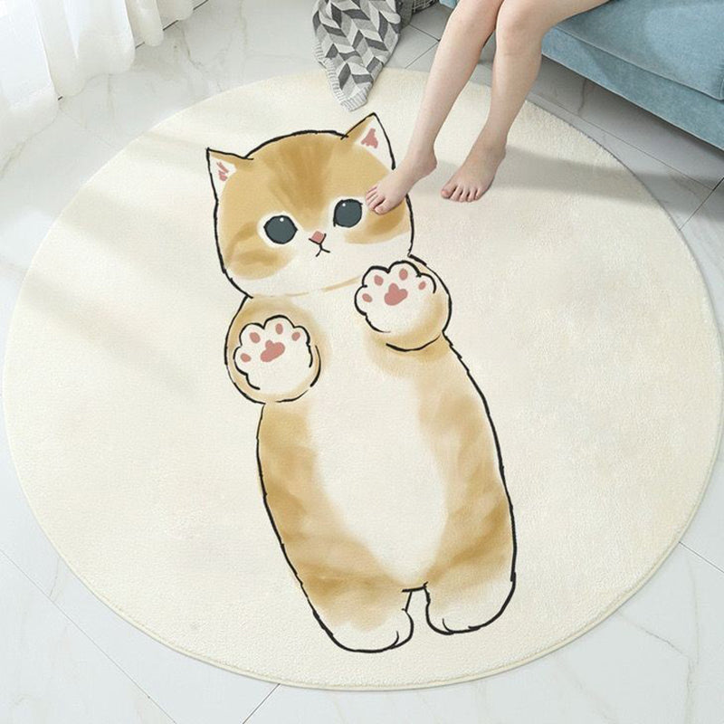 Non-Slip Backing Round Polyster Cartoon Animal Print Contemporary Carpet