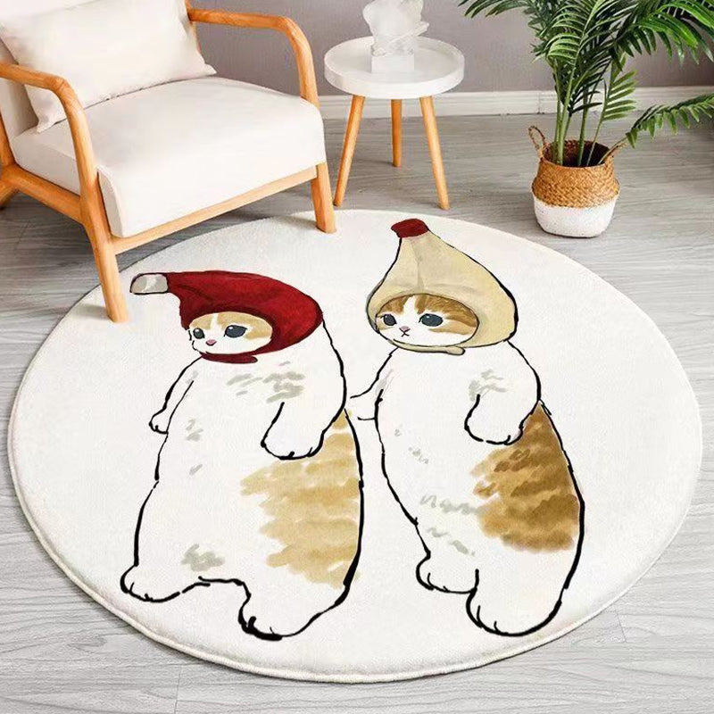 Non-Slip Backing Round Polyster Cartoon Animal Print Contemporary Carpet