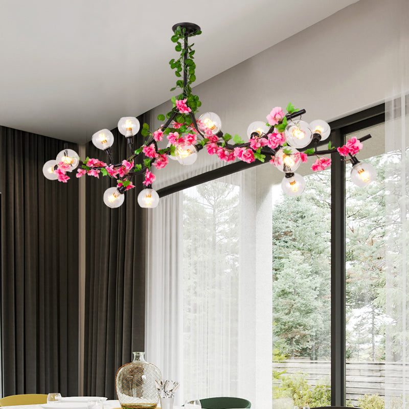 Sputnik Esszimmer Halbmontage Beleuchtung Loft Metal 15 Köpfe grüne Deckenmontage mit rot/rosa Blumenrebe