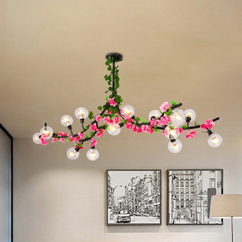 Sputnik Esszimmer Halbmontage Beleuchtung Loft Metal 15 Köpfe grüne Deckenmontage mit rot/rosa Blumenrebe