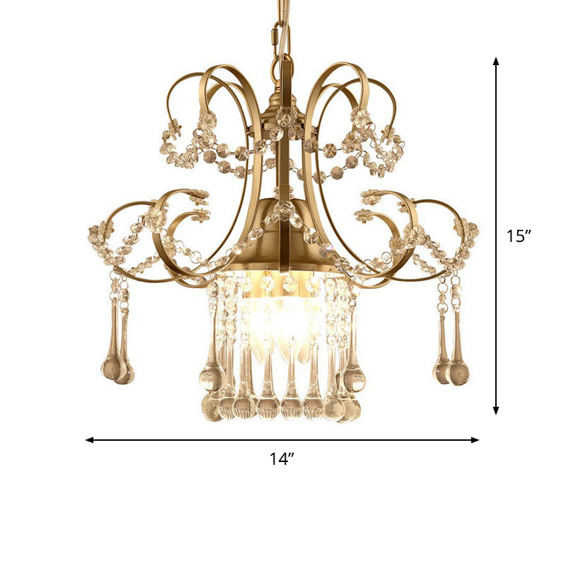 Gold 3 Lights Ceiling Chandelier Contemporary Metal Scrolling Pendulum Lamp with Crystal Accent