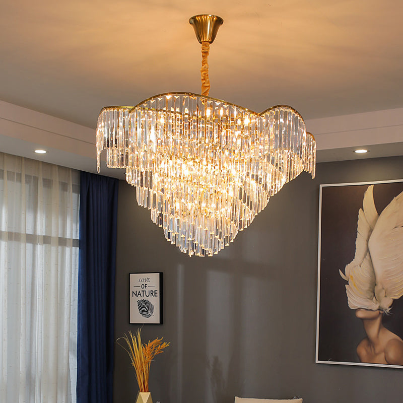 Crystal Block Brass Chandelier Light Fixture Spiral 5-Head Modernist LED Ceiling Suspension Lamp