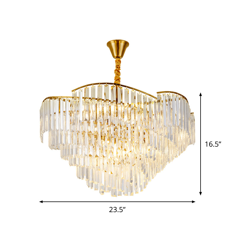 Crystal Block Brass Chandelier Light Fixture Spiral 5-Head Modernist LED Ceiling Suspension Lamp