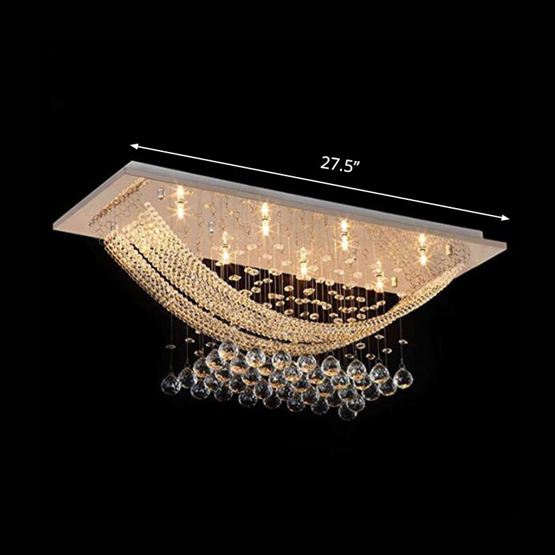 Contemporary Rectangle Flush Mount Lamp 8 Lights Crystal Ball Flushmount Light in Chrome