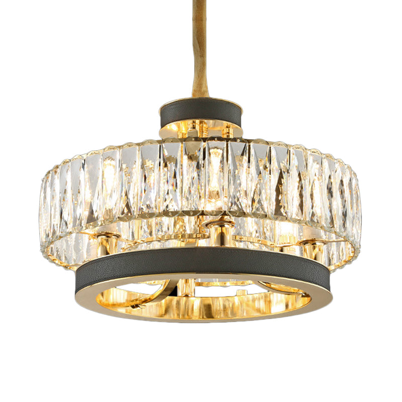 Crystal Encrusted Circle Hanging Lamp Modernism 5-Light Living Room Ceiling Chandelier in Black