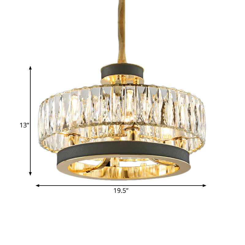 Crystal Encrusted Circle Hanging Lamp Modernism 5-Light Living Room Ceiling Chandelier in Black