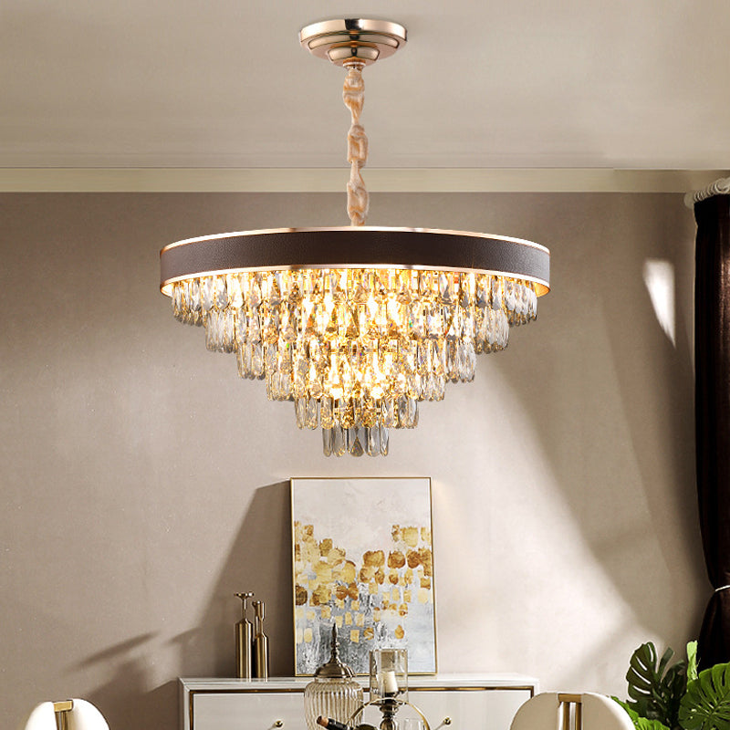 Gold 6-Tier Tapered Pendant Light Contemporary Crystal 9 Bulbs Dining Room Chandelier