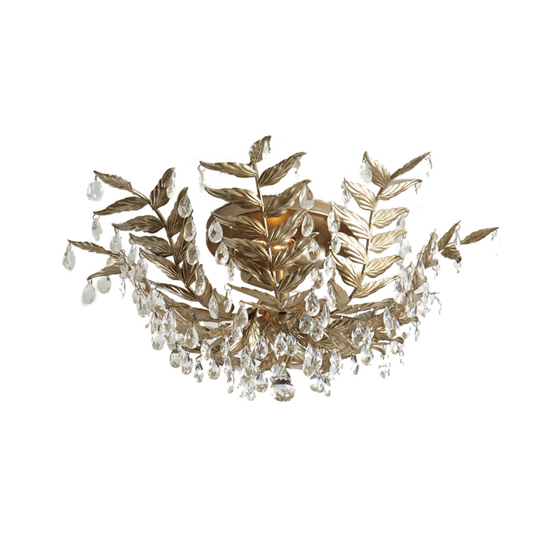 Crystal Orb Gold/Black Semi-Flush Mount Leaf 10 Heads Classic Style Close to Ceiling Light for Bedroom