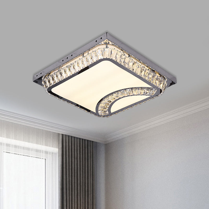 Simple Square Flush Mount Beveled Crystal Embedded LED Ceiling Lighting in Chrome