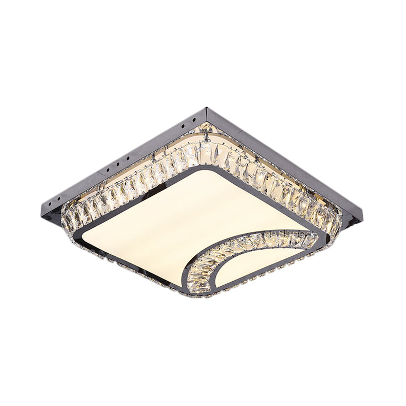 Simple Square Flush Mount Beveled Crystal Embedded LED Ceiling Lighting in Chrome