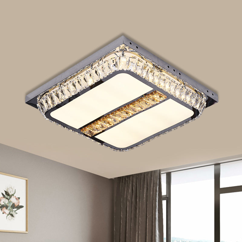 Simple Square Flush Mount Beveled Crystal Embedded LED Ceiling Lighting in Chrome