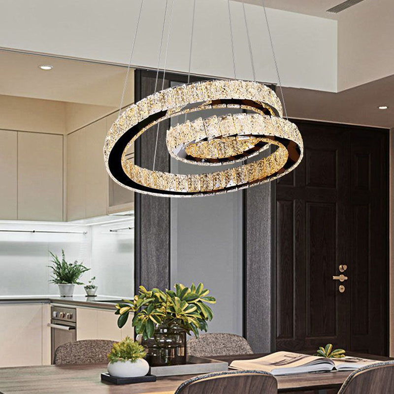 Chrome Closed Curve Pendant Light Minimalistic K9 Crystal Kitchen Dinette LED Chandelier