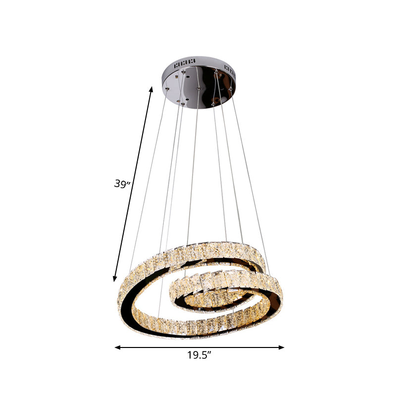 Chrome Closed Curve Pendant Light Minimalistic K9 Crystal Kitchen Dinette LED Chandelier