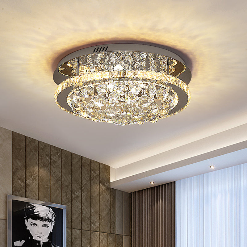 Miroir Chrome Drum Semi Flush Mount MODERN CRISTAL Hotel LED Plafond plafond avec chute d'orbe en cascade