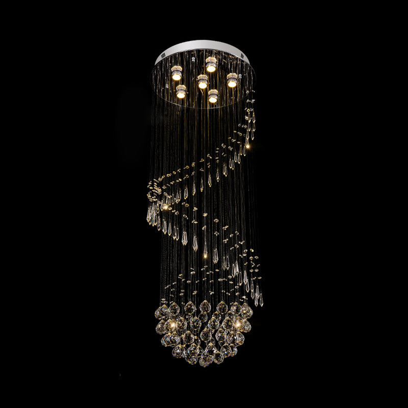 6 Heads Coiled Ceiling Mount Chandelier Contemporary Chrome Crystal Flushmount Light for Hall