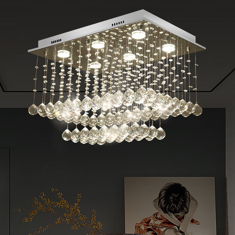 Chrome Finish 5 Bulbs Ceiling Flush Modernism Crystal Beaded Cuboid Flush-Mount Light Fixture
