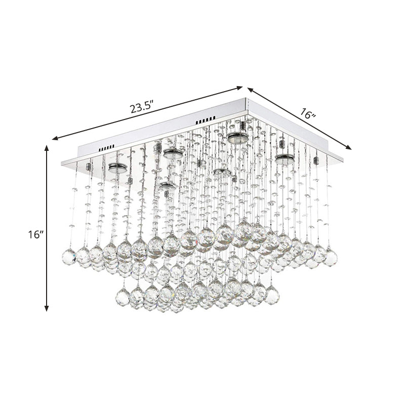 Chrome Finish 5 Bulbs Ceiling Flush Modernism Crystal Beaded Cuboid Flush-Mount Light Fixture