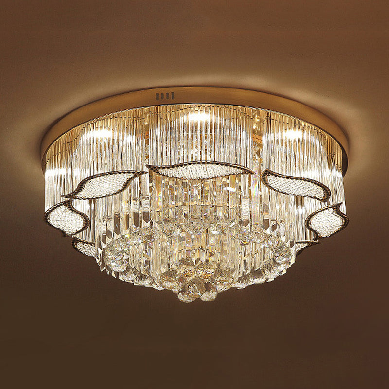 Gold Leaf-Edge Layer Flushmount Modern Crystal Lobby LED Flush Mounted Ceiling Light