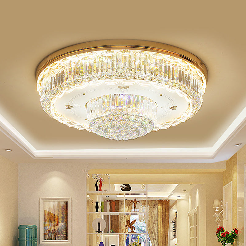 Prismatic Crystal Gold Flush Light 2 Tiers Minimalist LED Flush Mount Ceiling Fixture for Living Room