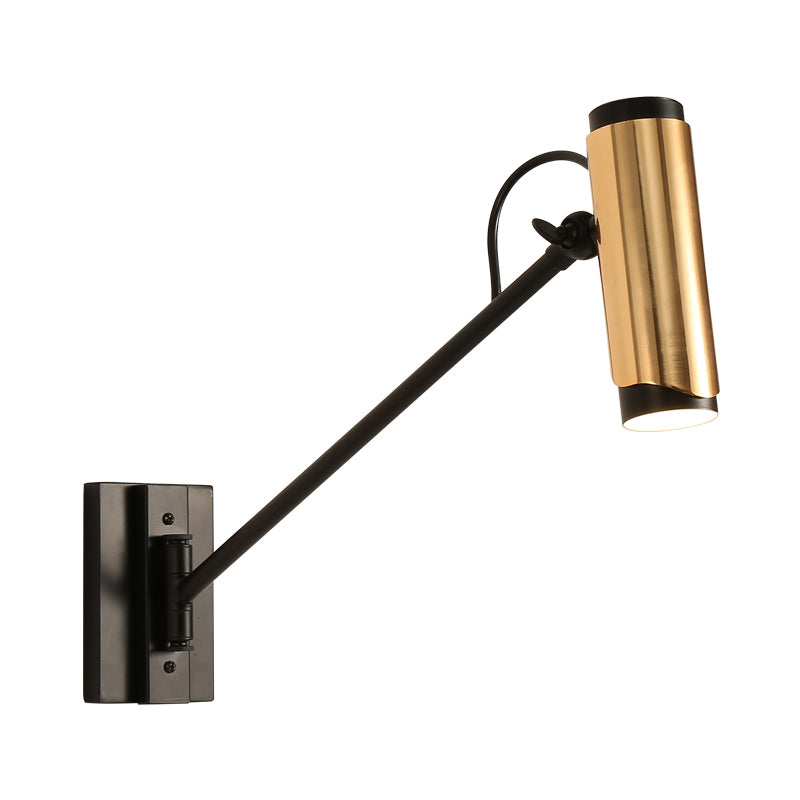 1 Bulb Metal Wall Hanging Light Industrial Black and Gold Cylinder Adjustable Wall Lighting Ideas