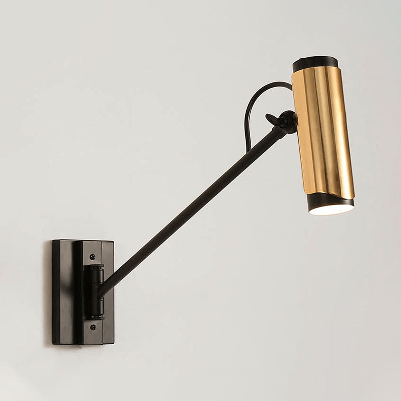 1 Bulb Metal Wall Hanging Light Industrial Black and Gold Cylinder Adjustable Wall Lighting Ideas