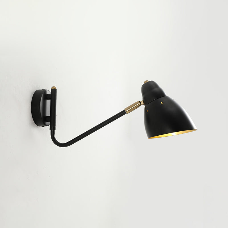 Black 1 Light Wall Lamp Farmhouse Metallic Angled Arm Sconce Light with Dome Shade