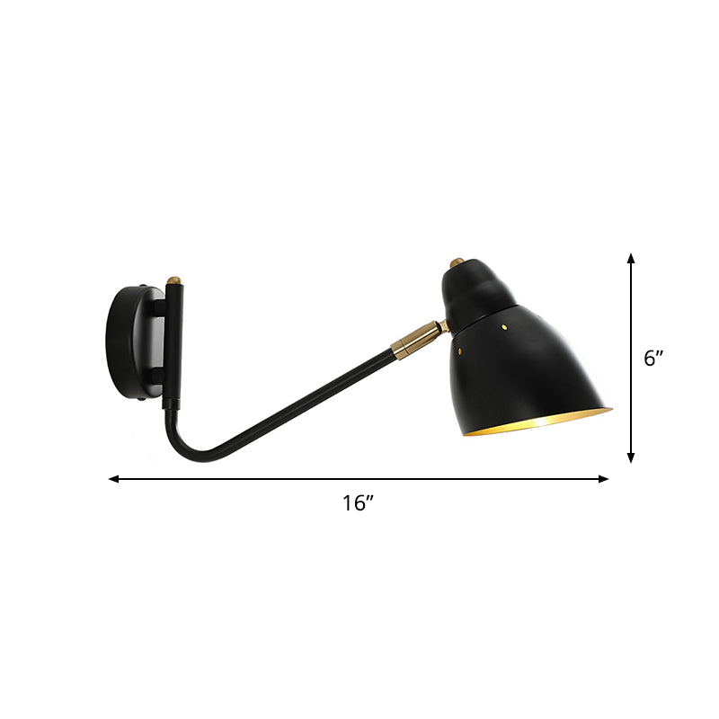 Black 1 Light Wall Lamp Farmhouse Metallic Angled Arm Sconce Light with Dome Shade