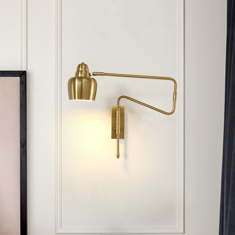 1-Light Angled Arm Wall Lighting Ideas Industrial Black/Gold Metal Wall Sconce with Bowl Shade