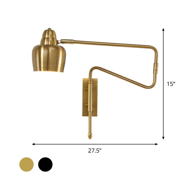 1-Light Angled Arm Wall Lighting Ideas Industrial Black/Gold Metal Wall Sconce with Bowl Shade