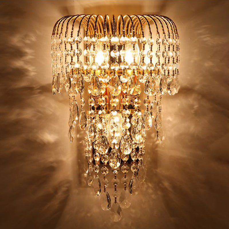 Lampe murale à goutte à goutte à cristaux en osier moderniste 3 lumières Éclairage d'applications de la chambre en or