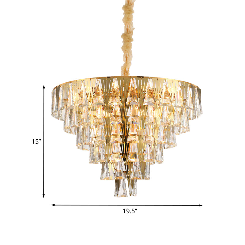 Lampada con lampadario a cristallo conico Contemporaneo 8 lampadine sala da pranzo Luce a soffitto a sospensione in oro