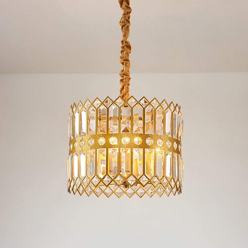 3/4 LUMIÈRES DRUM LAMPE suspendue traditionnelle Gol Crystal incrusté Prôlant Pendant Light