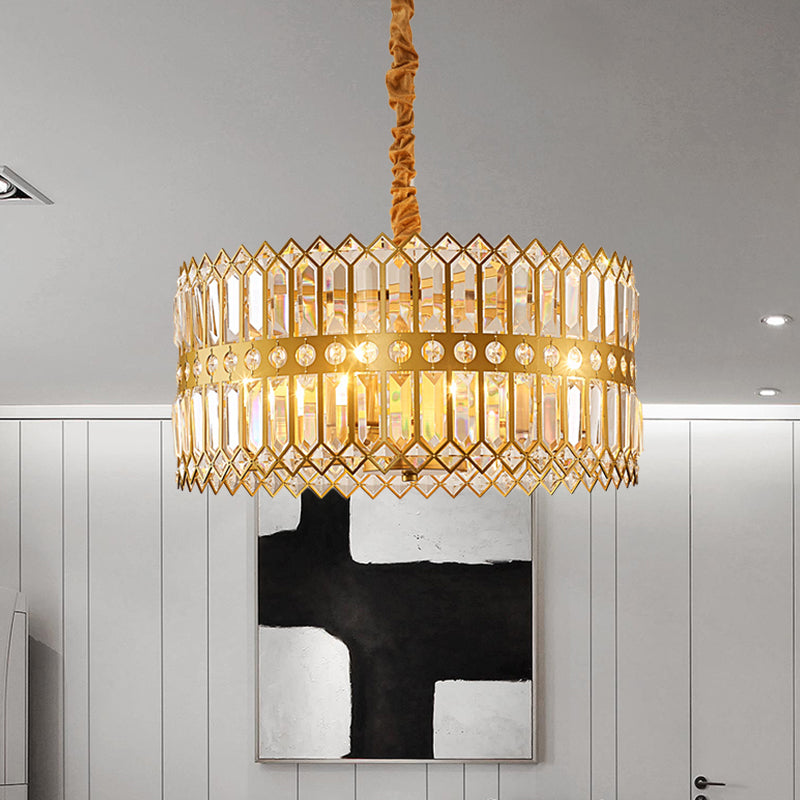 3/4 LUMIÈRES DRUM LAMPE suspendue traditionnelle Gol Crystal incrusté Prôlant Pendant Light