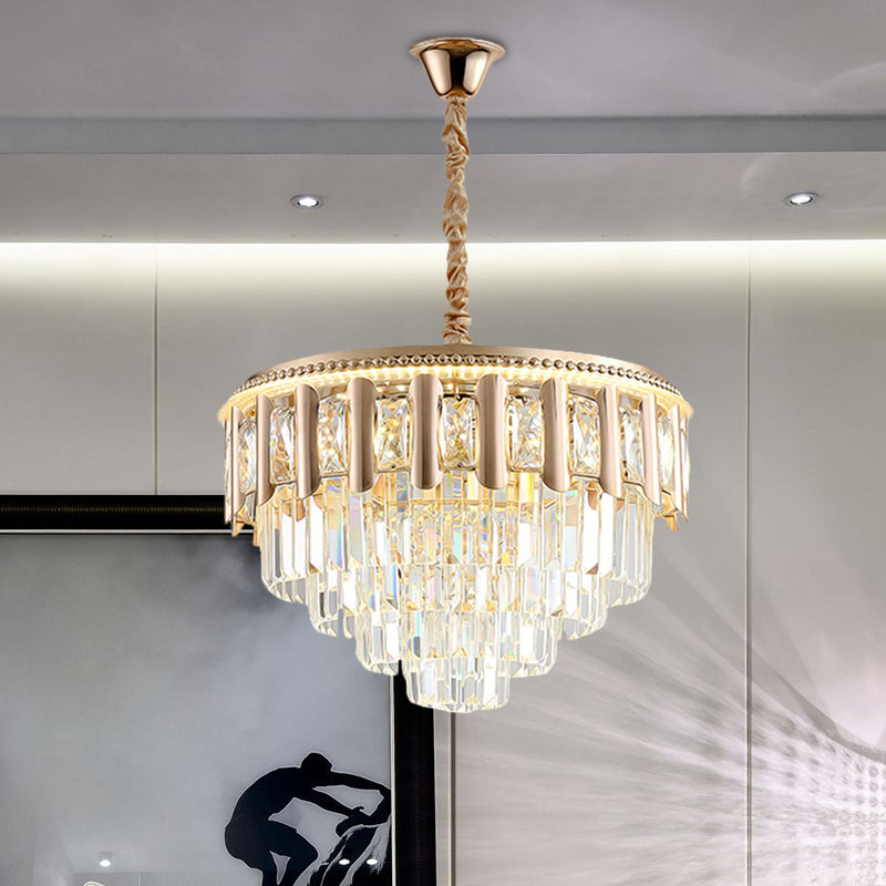 Crystal à 5 ​​niveaux Round Chandelier Modernisme Dining Room LED Plafond Light Light in Gold