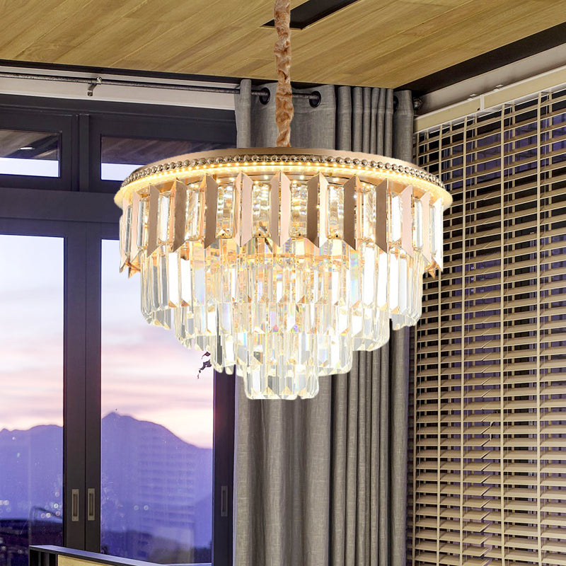 Crystal à 5 ​​niveaux Round Chandelier Modernisme Dining Room LED Plafond Light Light in Gold