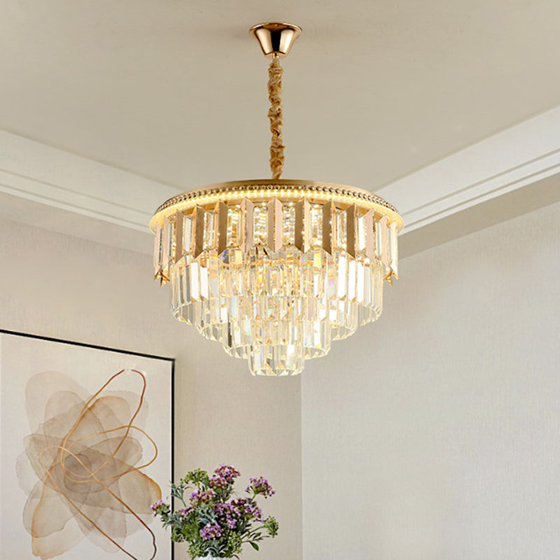 Crystal à 5 ​​niveaux Round Chandelier Modernisme Dining Room LED Plafond Light Light in Gold