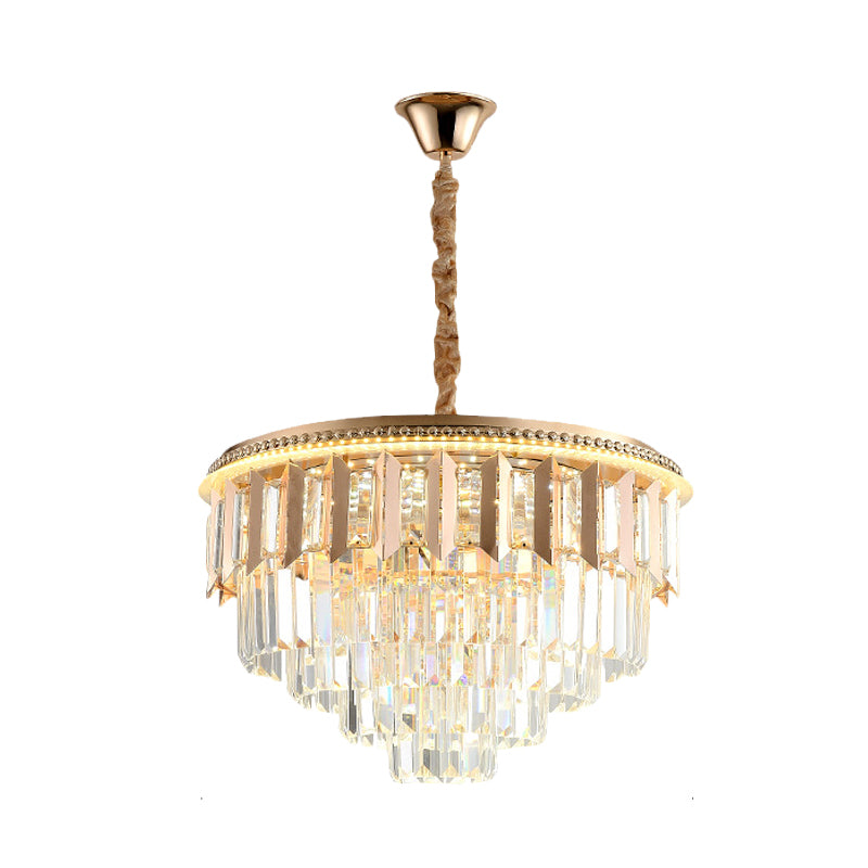 Crystal à 5 ​​niveaux Round Chandelier Modernisme Dining Room LED Plafond Light Light in Gold