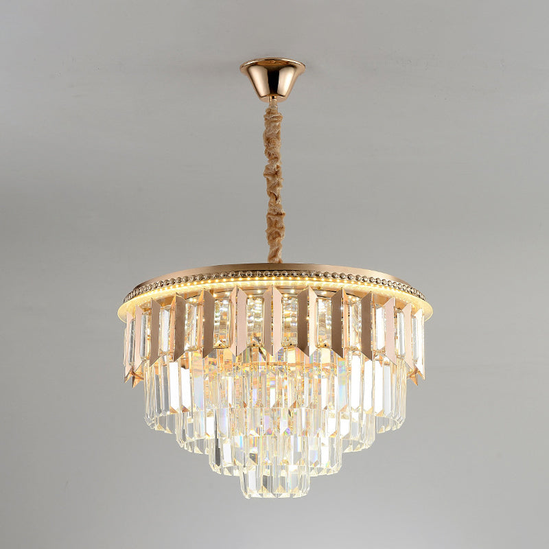 Crystal à 5 ​​niveaux Round Chandelier Modernisme Dining Room LED Plafond Light Light in Gold